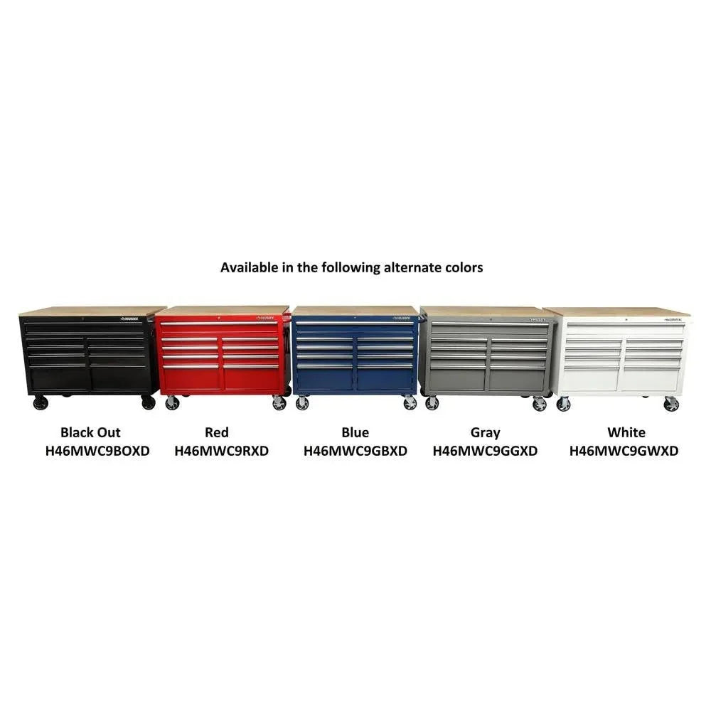 2026 NewMobile workbench with 9 drawers, hardwood top and power connection, 117 cm W x 62 cm D – high-gloss black