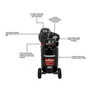 2026 NewHusky 30-gallon compressor, 175 PSI, oil-lubricated belt drive, portable vertical electric air compressor C304H