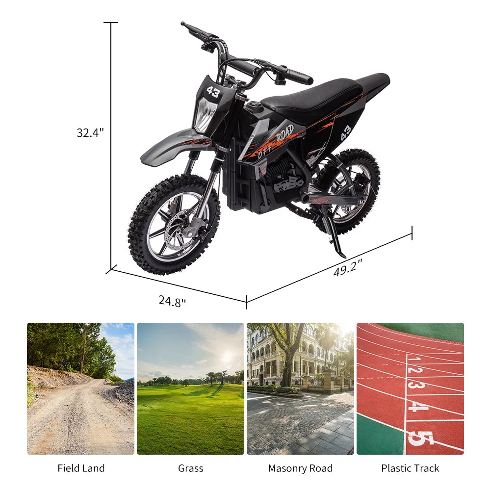 2026 NewElectric Dirt Bike for Kids,36V Ride on Motorcycle,Up to 15.5MPH,350W Brushless Motor,LED Headlight,Leather Seat,Front and Back Brakes,Electric Motorcycle for Kids Age 8-16,Max Load 175lbs