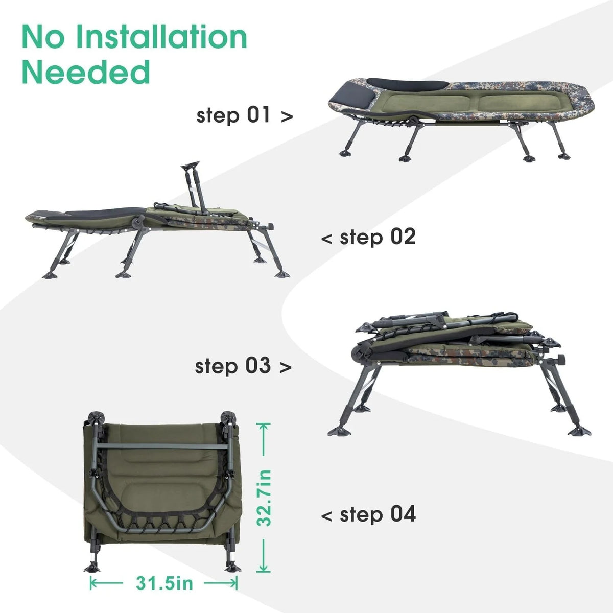 2026 NewCamping Cots for Adults 330Lbs with Carry Bag, Heavy Duty Folding Bed with Soft Padded Cushion, Portable Military Cot for Hunting, 180° Adjustable Reclining Outdoor Lounger