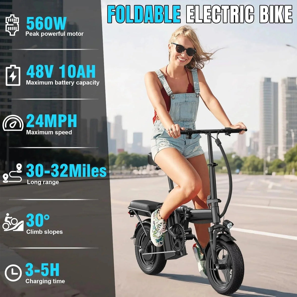 2026 NewElectric bicycle for adults and teenagers, foldable e-bike for commuters and city use, foldable e-bike motor 48V 24MPH