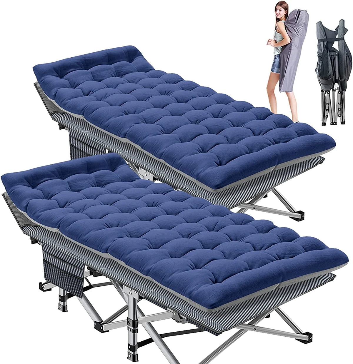 2026 NewSlsy 2 Pack Folding Bed Cot with 3.3 Inch 2 Sided Mattress, 75"* 28" Folding Camping Cots with Carry Bag, Portable Sleeping Cot Guest Bed