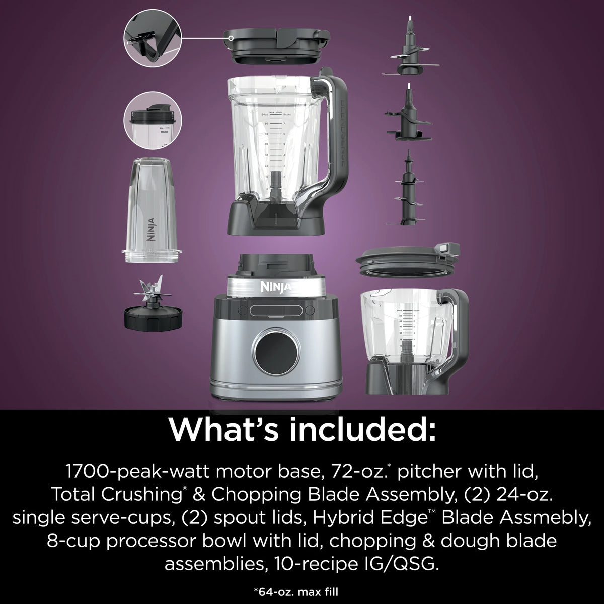 2026 NewNinja Detect Kitchen System Power Blender + Processor with Blend Sense Technology, Silver, TB400