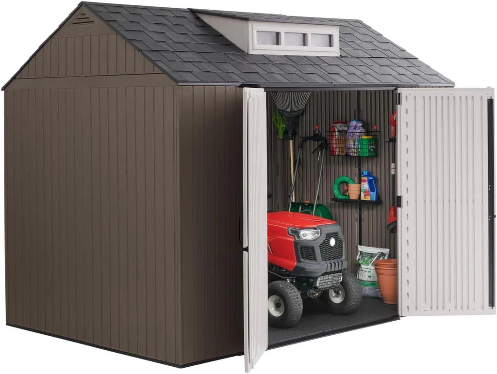2026 NewRubbermaid resin garden shed with floor (2.13 x 2.13 m), weatherproof, grey, for storing garden tools, lawnmowers, bicycles and pool accessories