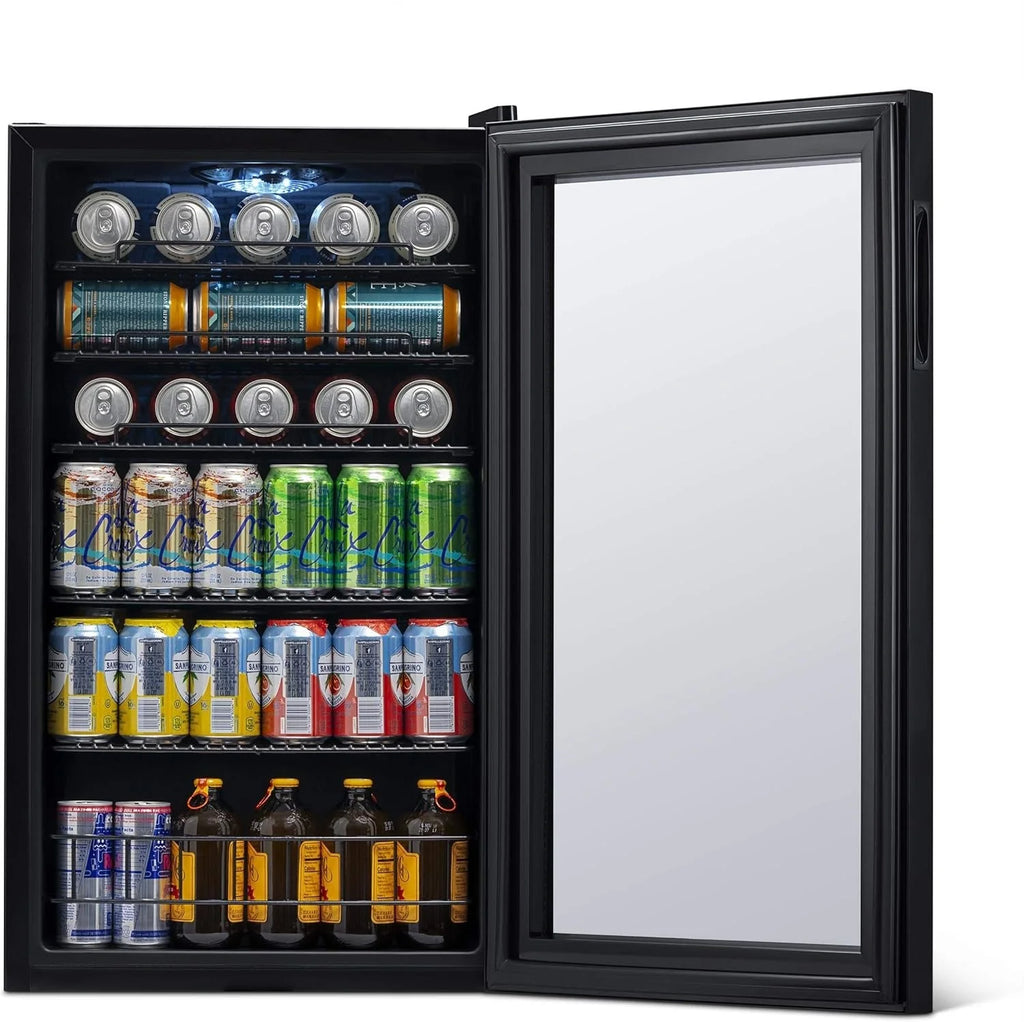 2026 NewBeverage Refrigerator Cooler | 126 Cans Free Standing with Right Hinge Glass Door | Mini Fridge Beverage Organizer Perfect For Beer, Wine, Soda, And Cooler Drinks