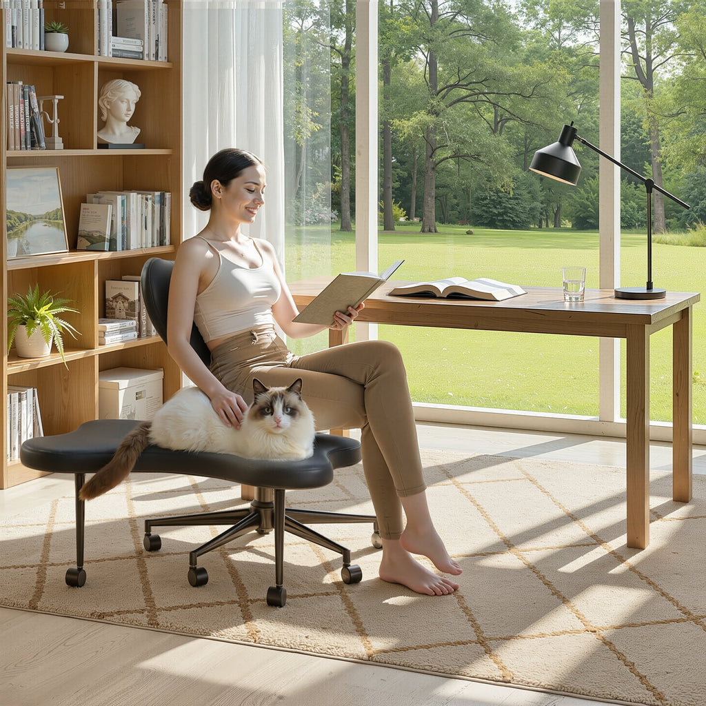 2026 NewPinmoco Ergonomic Cross Legged Swivel Chair, Adjustable Height and Teddy Fabric, Meditation& ADHD Chair with Back Support, Home and Office, Off White