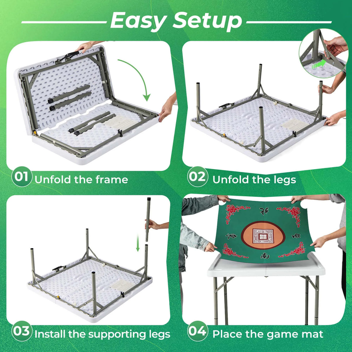2026 NewCostway 35" Folding Mahjong Table with Cup Holders & Smooth Felt Mat Carrying Handle Green