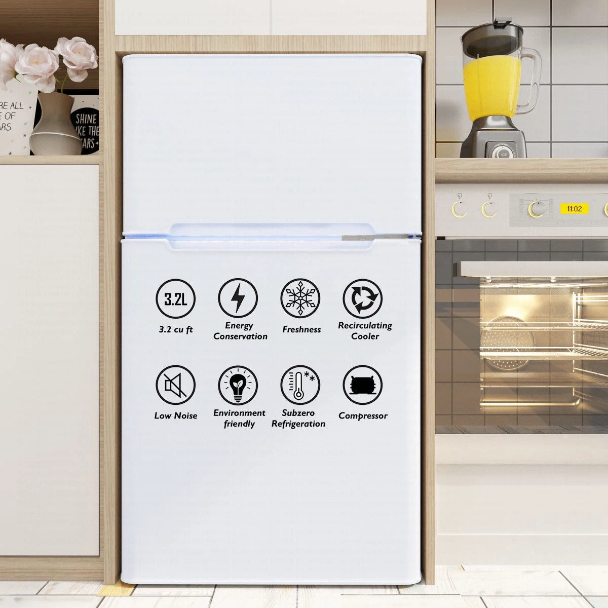 2026 NewCostway Refrigerator Small Freezer Cooler Fridge Compact 3.2 cu ft. Unit, Grey