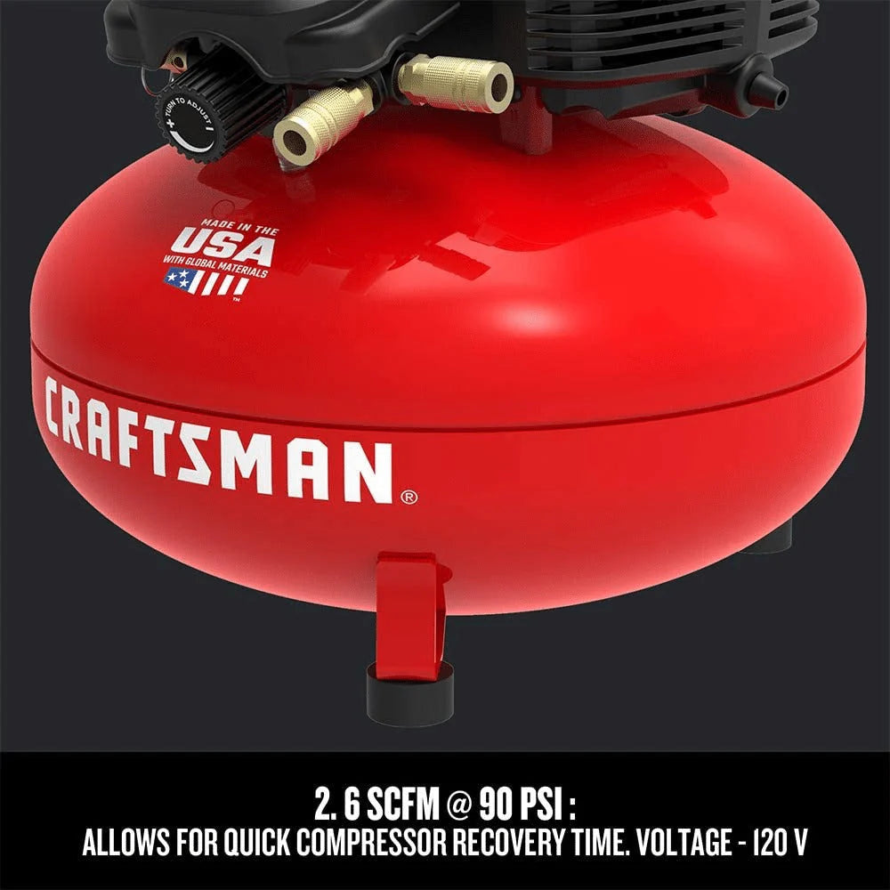 2026 NewCraftsman 6-gallon pancake air compressor, oil-free, 150 PSI, portable with accessory kit