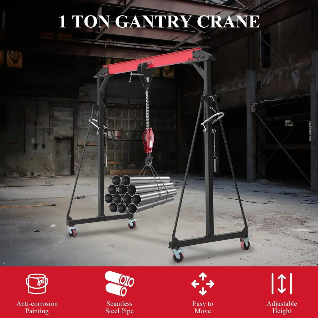 2026 New2025 1-ton gantry crane, adjustable, 2200 lbs lifting capacity, height adjustable 96.5"-143.7", portable hoist for factory, construction site, warehouse, auto repair shop