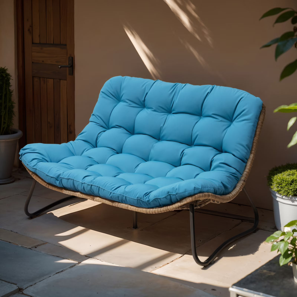 2026 NewCrestlive Products Patio Loveseat, All-Weather Rattan Large Furniture with Soft Cushions, Outdoor Loveseat for Balcony, Poolside, Backyard (Beige)