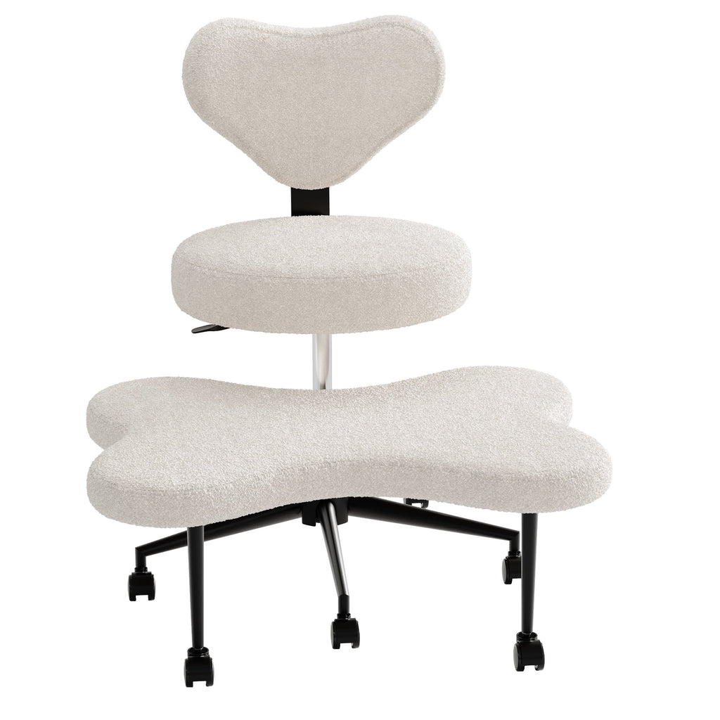 2026 NewPinmoco Ergonomic Cross Legged Swivel Chair, Adjustable Height and Teddy Fabric, Meditation& ADHD Chair with Back Support, Home and Office, Off White
