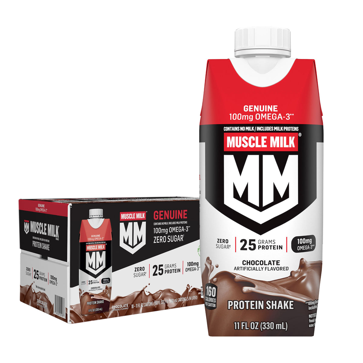 2026 NewMuscle Milk Genuine Protein Shake Chocolate, 11 fl oz, 18-pack
