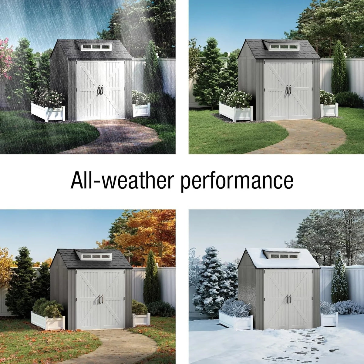 2026 NewRubbermaid resin garden shed with floor (2.13 x 2.13 m), weatherproof, grey, for storing garden tools, lawnmowers, bicycles and pool accessories
