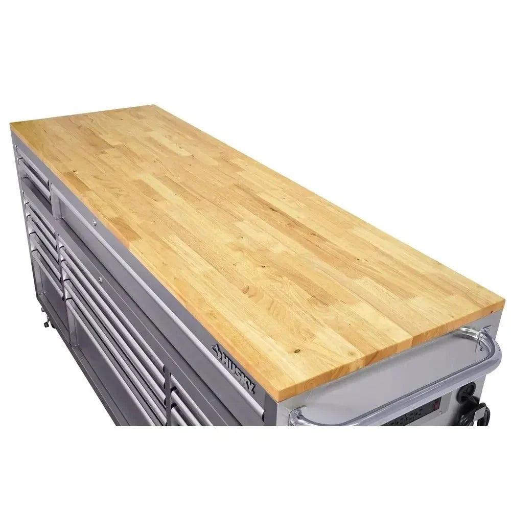 2026 New72 in. 18-Drawer 24 in. D Mobile Workbench with Solid Wood Top Stainless Steel