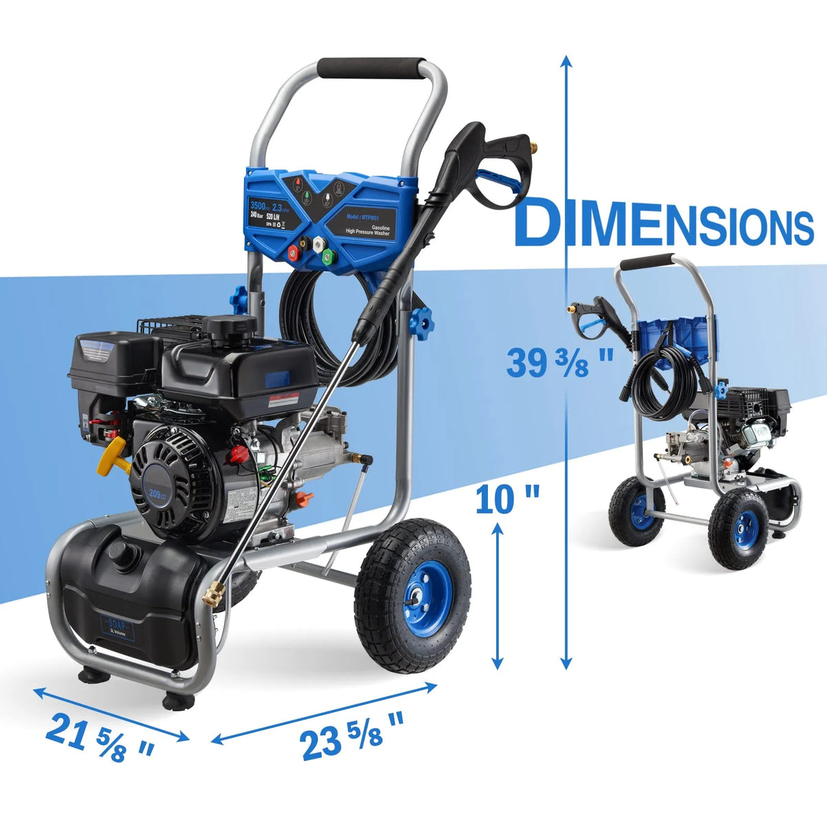 2026 NewEfurden 3500PSI Gas Pressure Washer, 2.3GPM Gas Powered High Pressure Clean Machine with 209CC Engine, 4 Adjustable Nozzles for Cleaning Walls, Terraces, Vehicles, Gardens (Blue)
