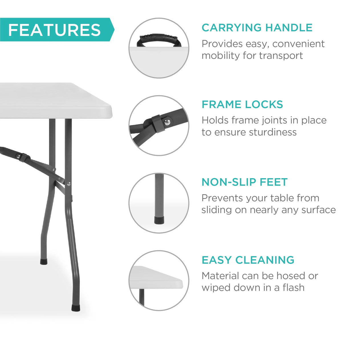 2026 NewBest Choice Products 6ft Plastic Folding Table, Indoor Outdoor Heavy Duty Portable w/ Handle, Lock - White