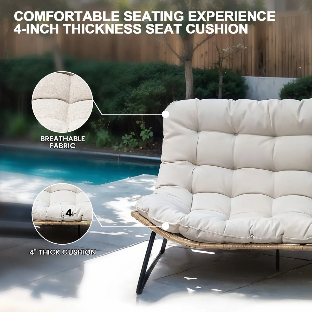 2026 NewCrestlive Products Patio Loveseat, All-Weather Rattan Large Furniture with Soft Cushions, Outdoor Loveseat for Balcony, Poolside, Backyard (Beige)