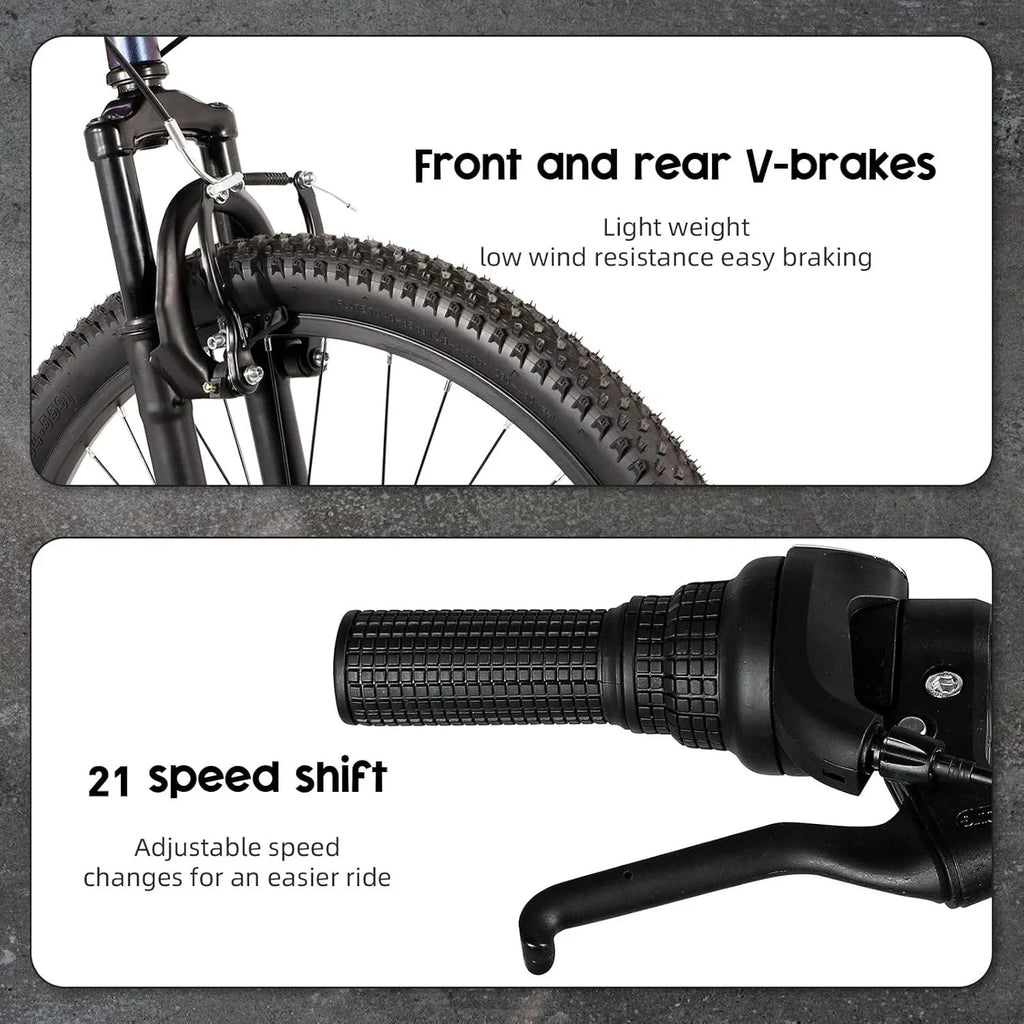 2026 NewOutroad 26 Inch Mountain Bike, 21-Speed/High-Carbon Steel/Aviation Grade Frame, Dual Disc/V Brake, Adjustable Ergonomic Seat Bycycle for Men Women Adult, Quick Assembly in 20 Minutes