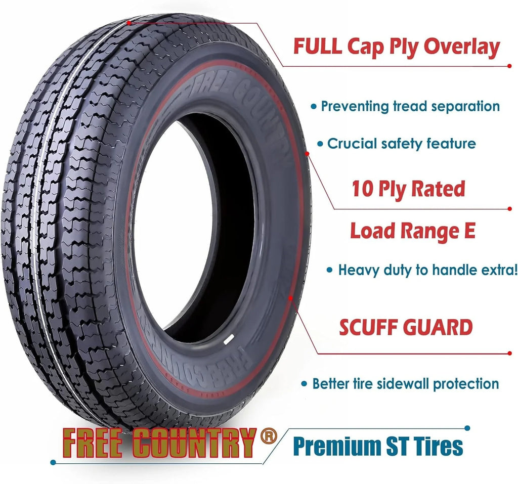 2026 NewSet of 4 heavy-duty trailer tires ST205/75R15 205 75 15 10-ply, load class E, steel-belted radial tires with abrasion protection