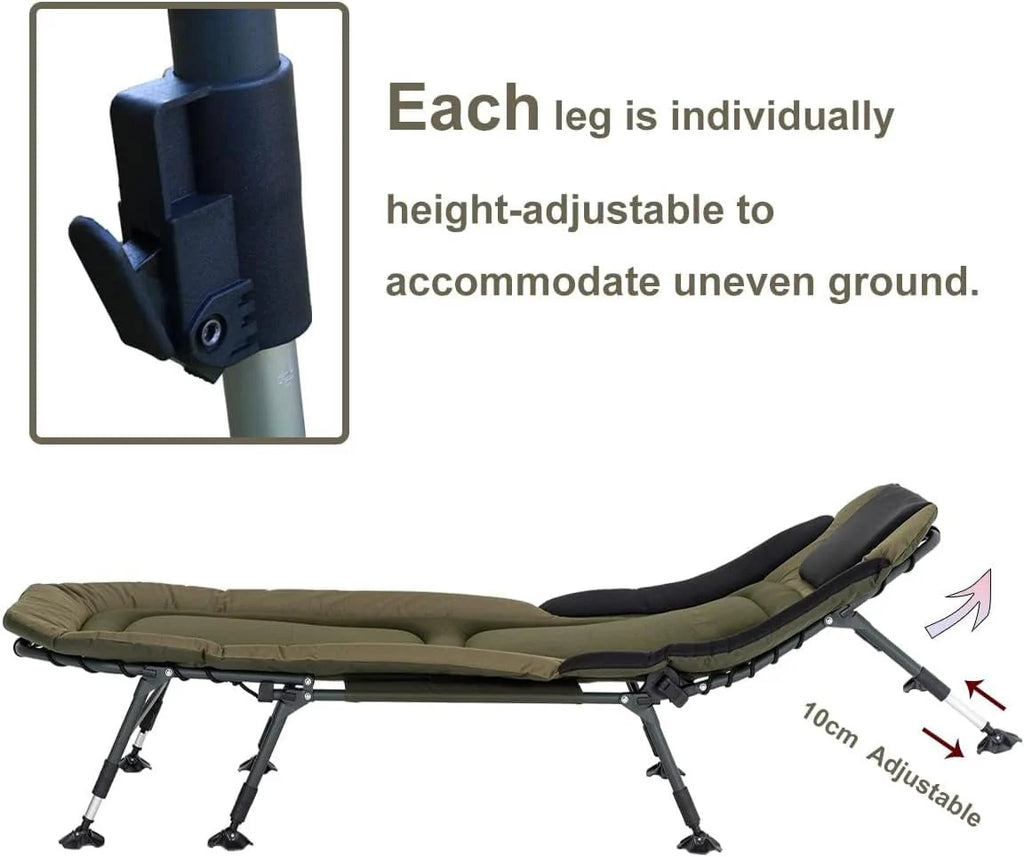 2026 NewCamping Cots for Adults 330Lbs with Carry Bag, Heavy Duty Folding Bed with Soft Padded Cushion, Portable Military Cot for Hunting, 180° Adjustable Reclining Outdoor Lounger