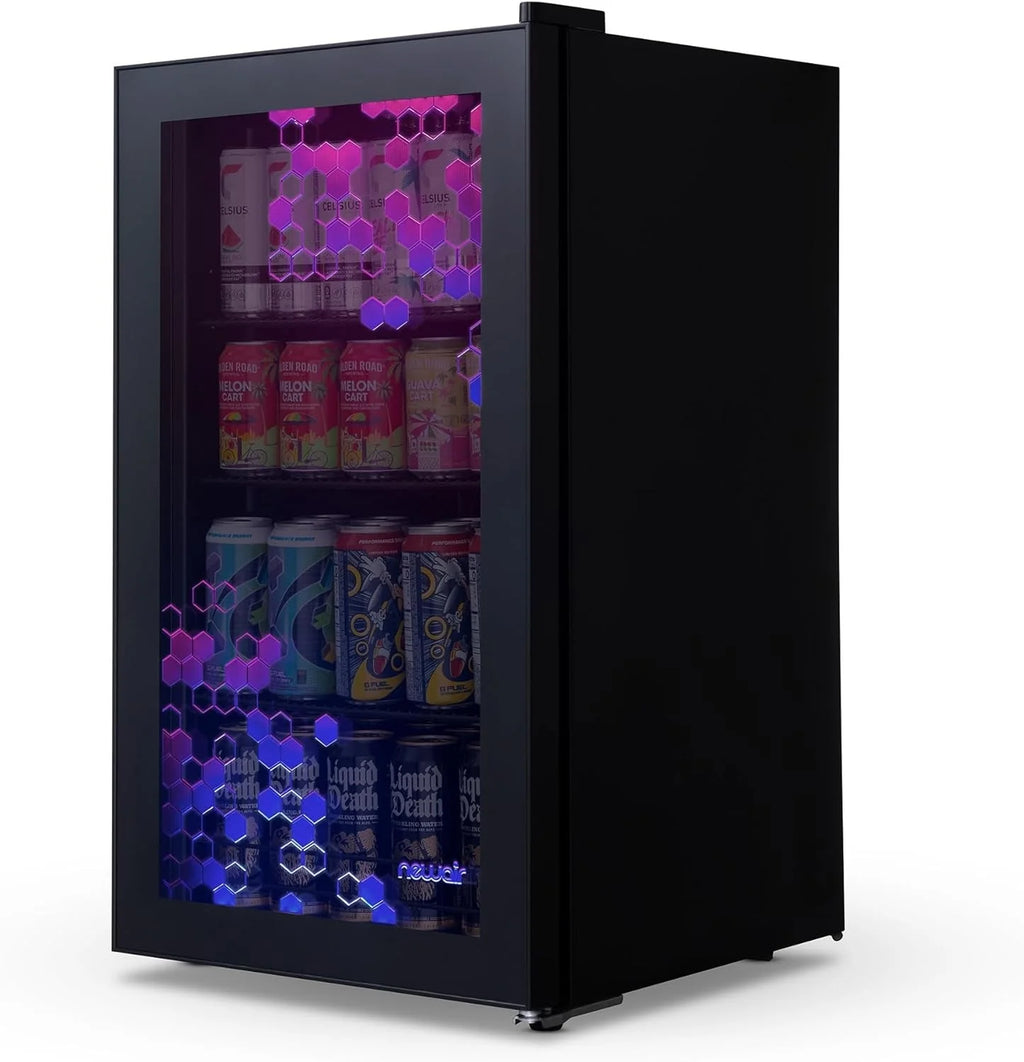 2026 NewBeverage Refrigerator Cooler | 126 Cans Free Standing with Right Hinge Glass Door | Mini Fridge Beverage Organizer Perfect For Beer, Wine, Soda, And Cooler Drinks