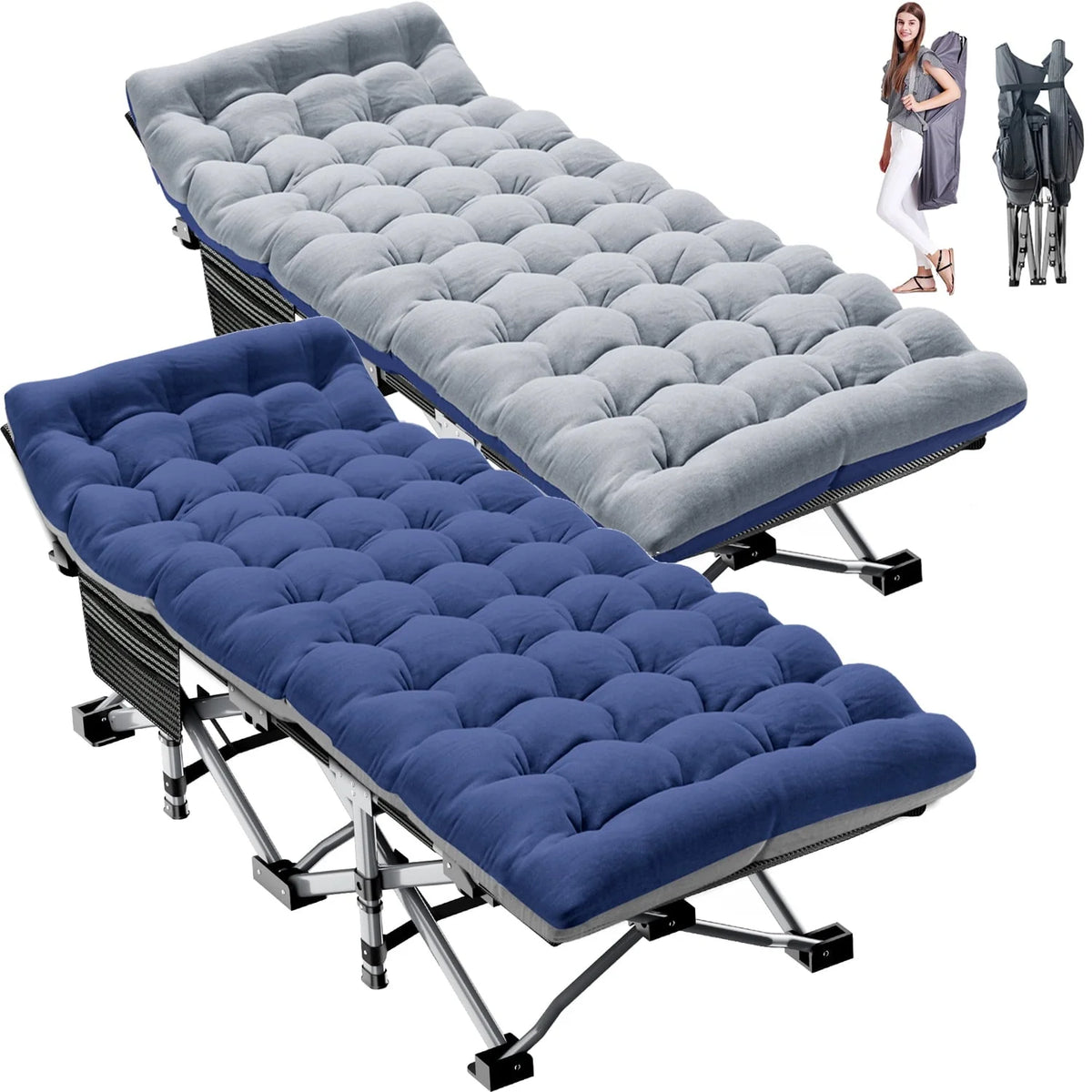 2026 NewSlsy 2 Pack Folding Bed Cot with 3.3 Inch 2 Sided Mattress, 75"* 28" Folding Camping Cots with Carry Bag, Portable Sleeping Cot Guest Bed