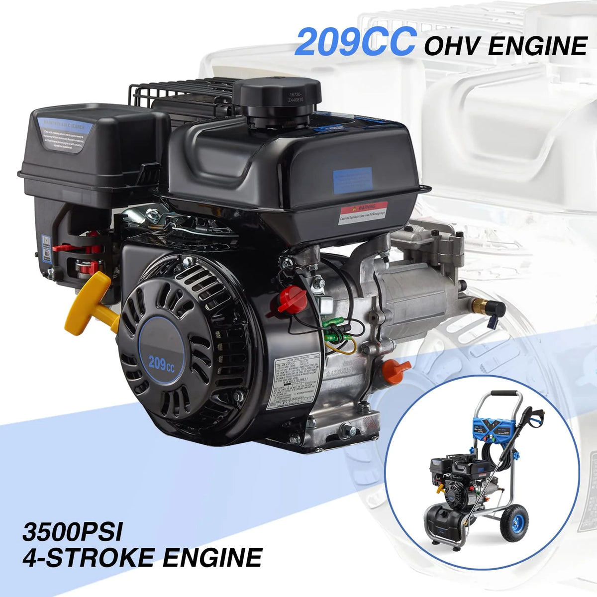 2026 NewEfurden 3500PSI Gas Pressure Washer, 2.3GPM Gas Powered High Pressure Clean Machine with 209CC Engine, 4 Adjustable Nozzles for Cleaning Walls, Terraces, Vehicles, Gardens (Blue)
