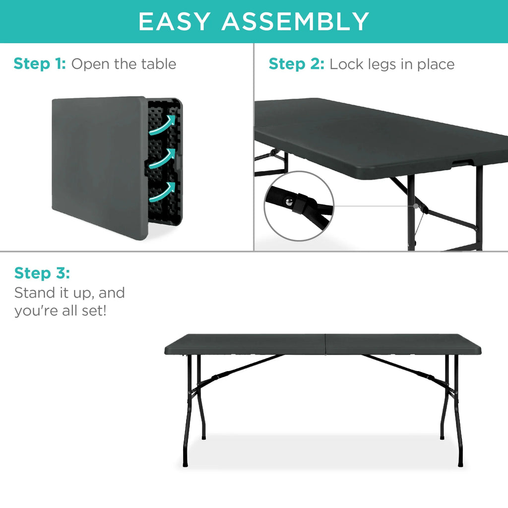 2026 NewBest Choice Products 6ft Plastic Folding Table, Indoor Outdoor Heavy Duty Portable w/ Handle, Lock - White