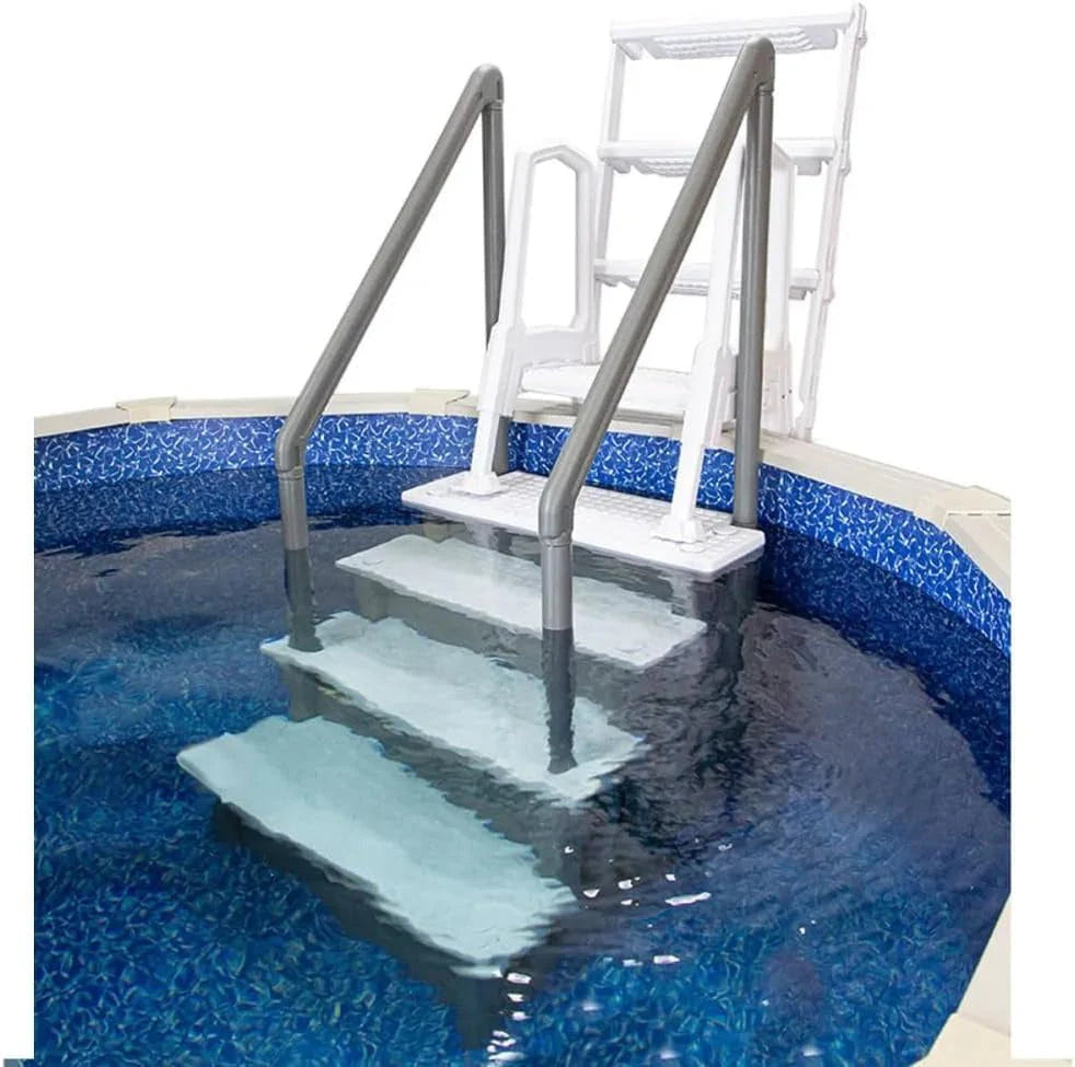 2026 NewNon-slip pool entrance steps | Gray | Suitable for above-ground pools | Can be installed on patios with a height of 122 to 137 cm | Maximum load capacity 136 kg