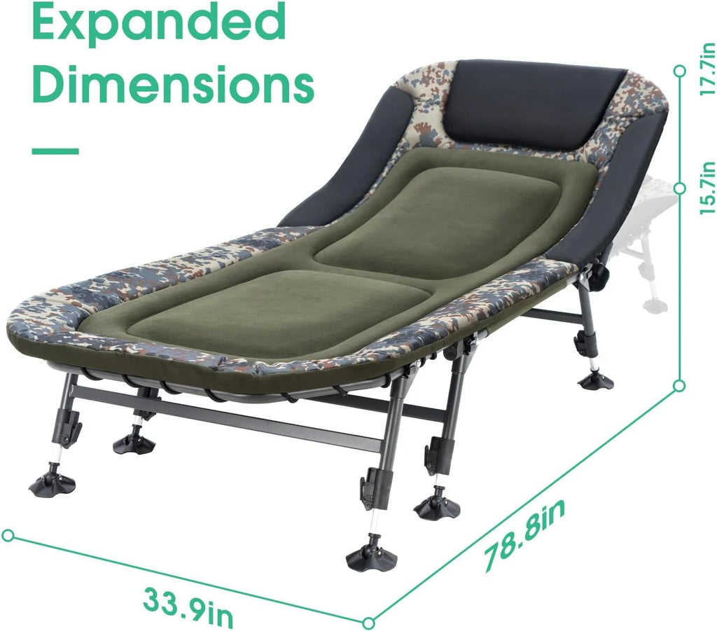 2026 NewCamping Cots for Adults 330Lbs with Carry Bag, Heavy Duty Folding Bed with Soft Padded Cushion, Portable Military Cot for Hunting, 180° Adjustable Reclining Outdoor Lounger