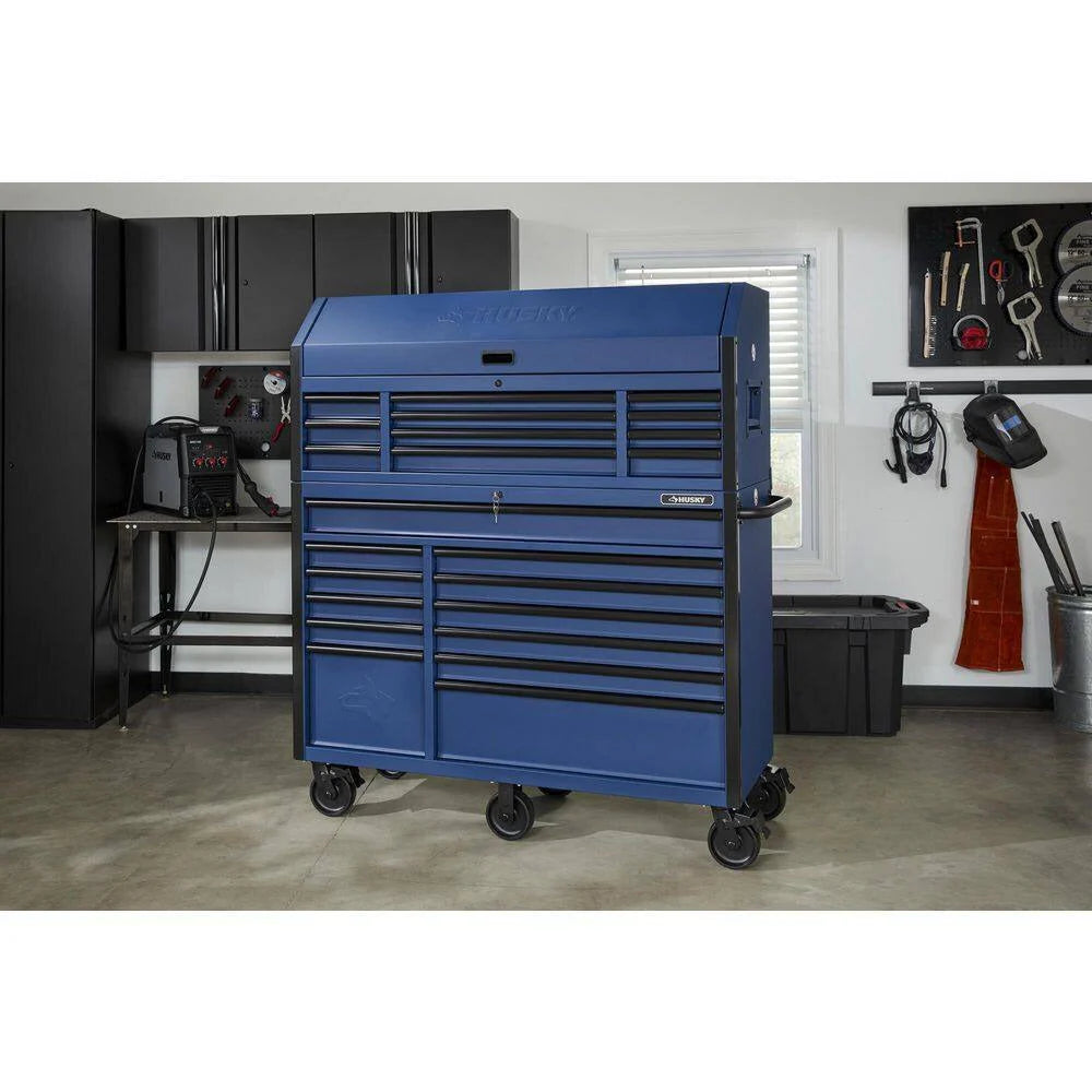 2026 New2025 56 inch W x 22 inch D Heavy-duty combination tool trolley with 23 drawers and tool cabinet in matte blue