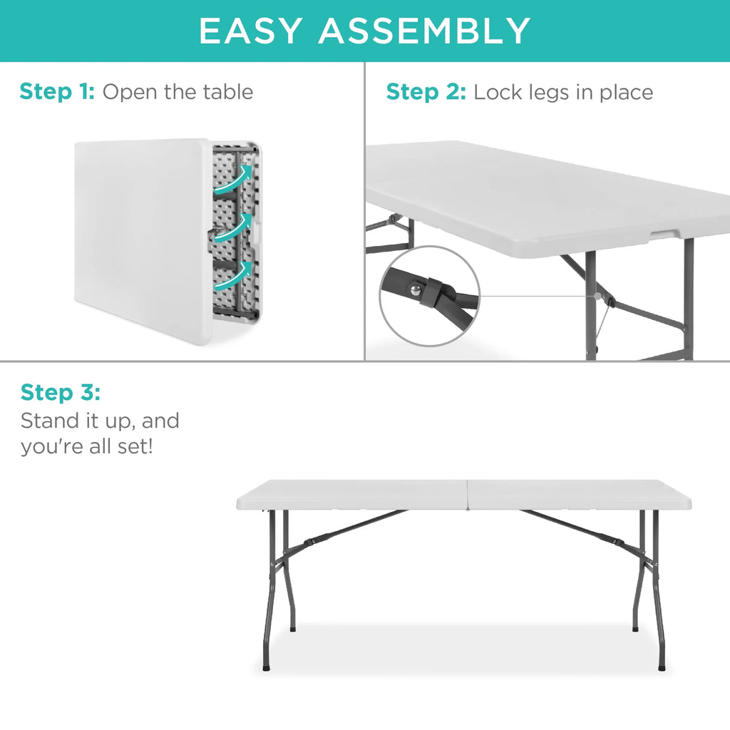 2026 NewBest Choice Products 6ft Plastic Folding Table, Indoor Outdoor Heavy Duty Portable w/ Handle, Lock - White