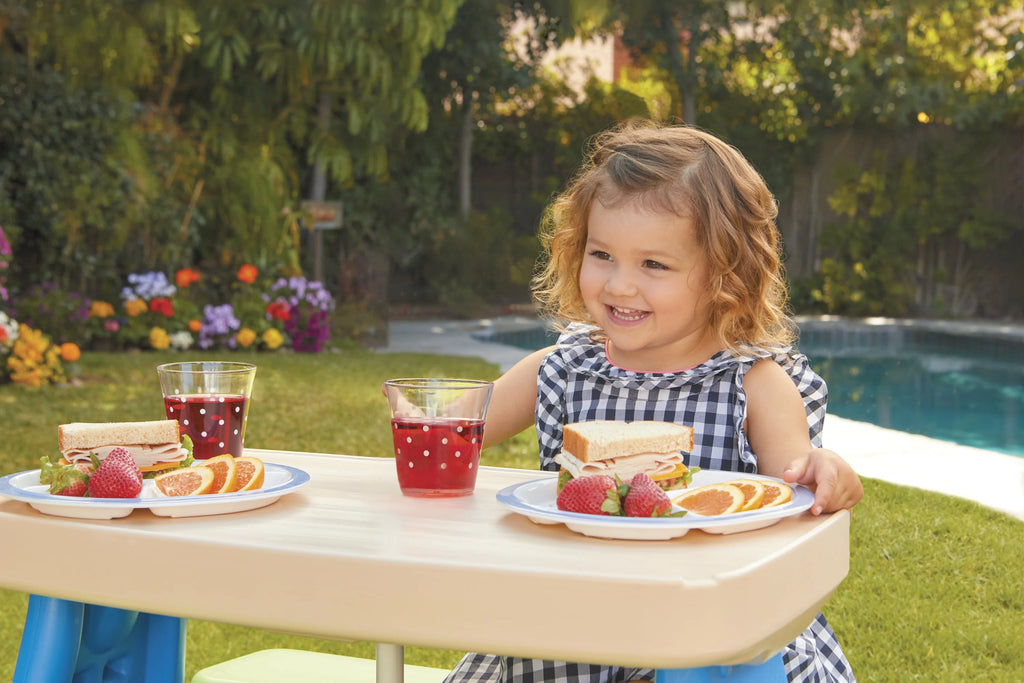 2026 NewLittle Tikes Easy Store Kids Durable Picnic Table with Umbrella, Indoor Outdoor, Ages 2+