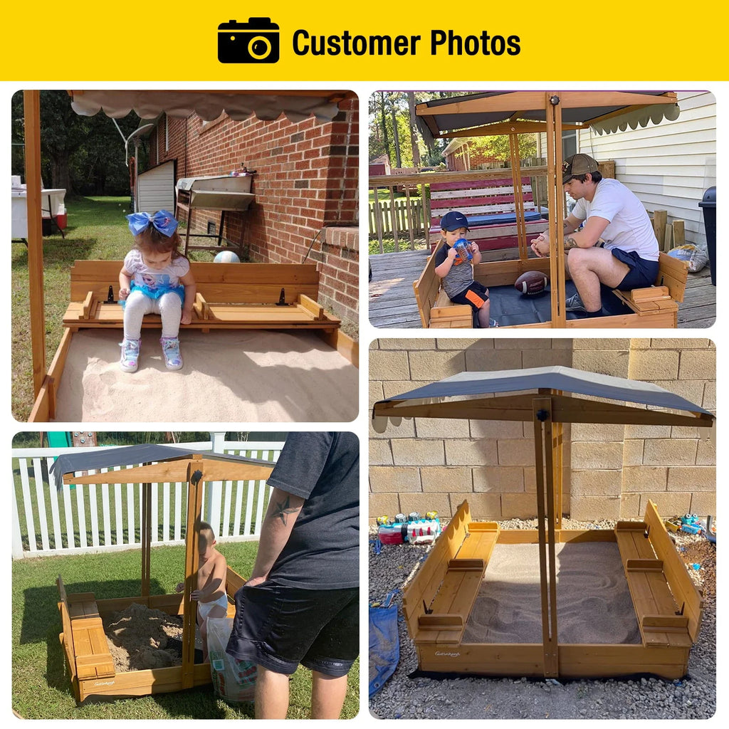 2026 NewMorgete 47'' Outdoor Sandbox for Kids with Lid and Bench, Wooden Sand Play Toys Center
