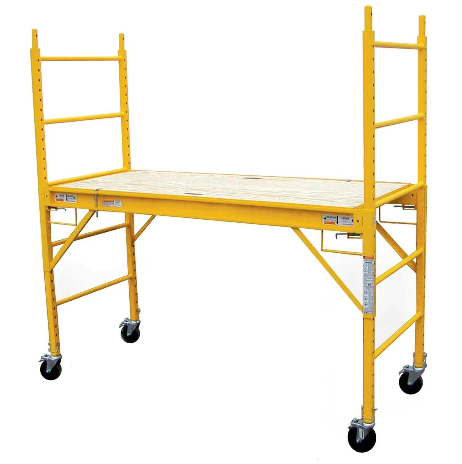 2026 Andamio de acero plegable móvil Pro Series con plataforma de madera de 454 kg, altura de trabajo de 3,66 m, mini andamio compacto para interior y exterior con ruedas bloqueables.