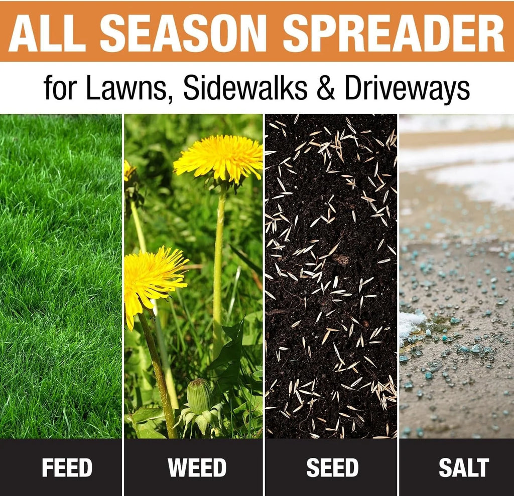 2026 NewMulti-purpose push-along spreader, 100 lb capacity, versatile tool for lawn seed, salt, de-icer, fertilizer and seeds