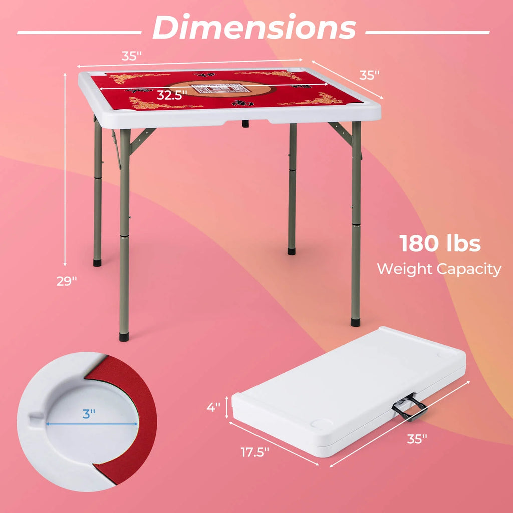 2026 NewCostway 35" Folding Mahjong Table with Cup Holders & Smooth Felt Mat Carrying Handle Green