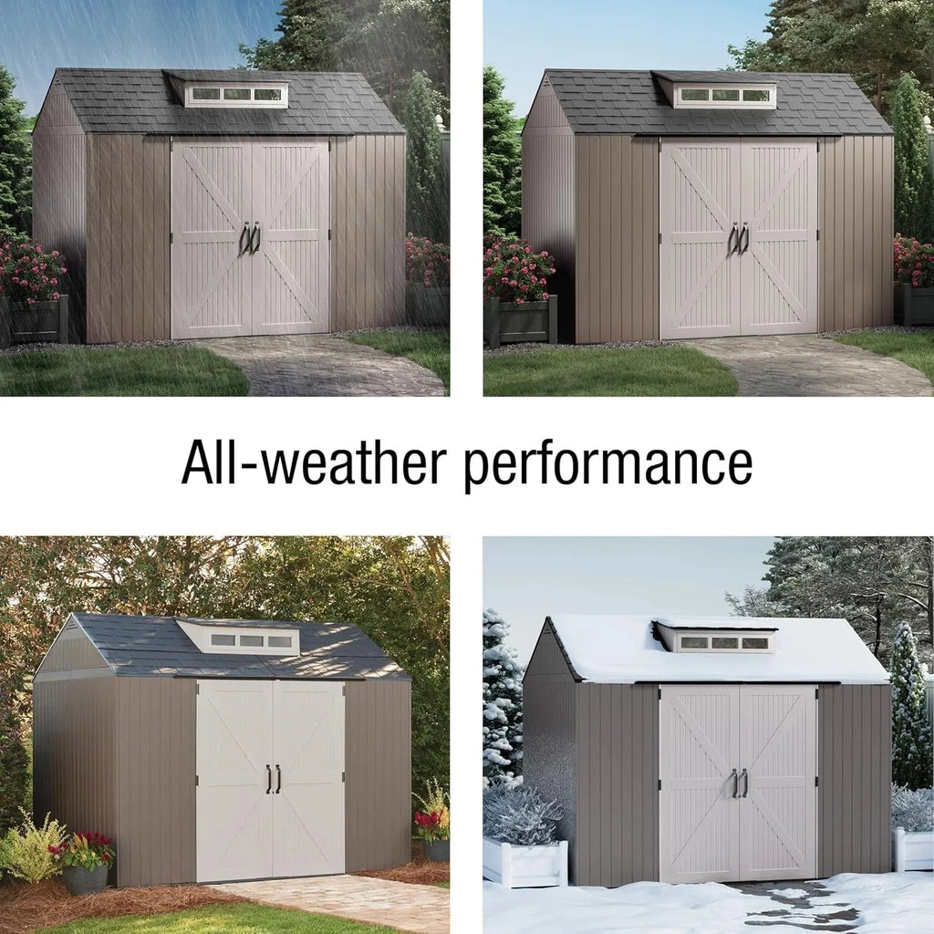 2026 NewRubbermaid resin garden shed with floor (2.13 x 2.13 m), weatherproof, grey, for storing garden tools, lawnmowers, bicycles and pool accessories