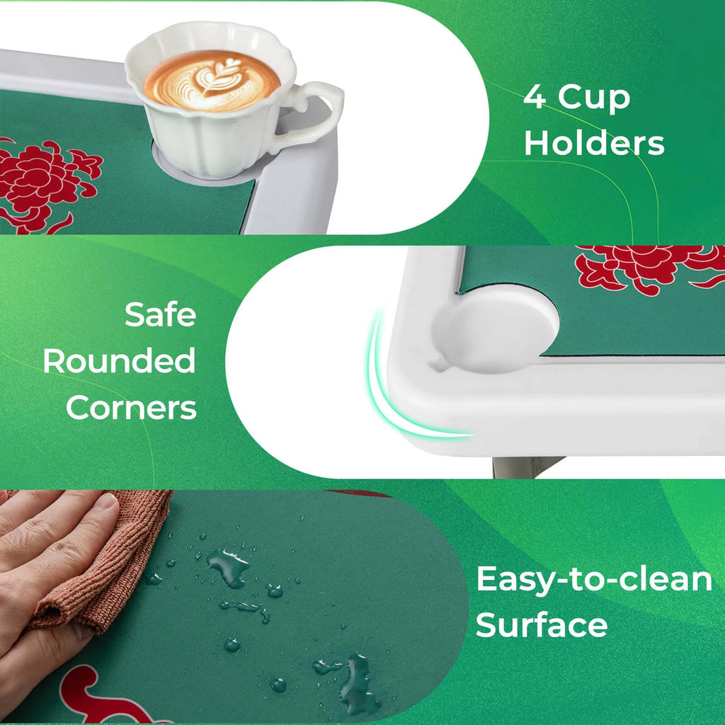 2026 NewCostway 35" Folding Mahjong Table with Cup Holders & Smooth Felt Mat Carrying Handle Green