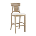 2026 NewLinon Rylan 30" Bar Stool, Rustic Brown Finish with Beige Fabric