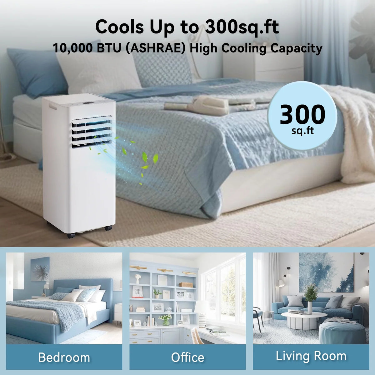 2026 NewBapipro 10,000 BTU Smart Portable AC - WiFi/Remote, 4-in-1 for 300 Sq.Ft, 24H Timer, Window Kit, ??55dB, ETL Certified
