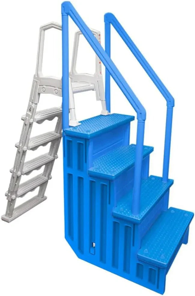 2026 NewNon-slip pool entrance steps | Gray | Suitable for above-ground pools | Can be installed on patios with a height of 122 to 137 cm | Maximum load capacity 136 kg