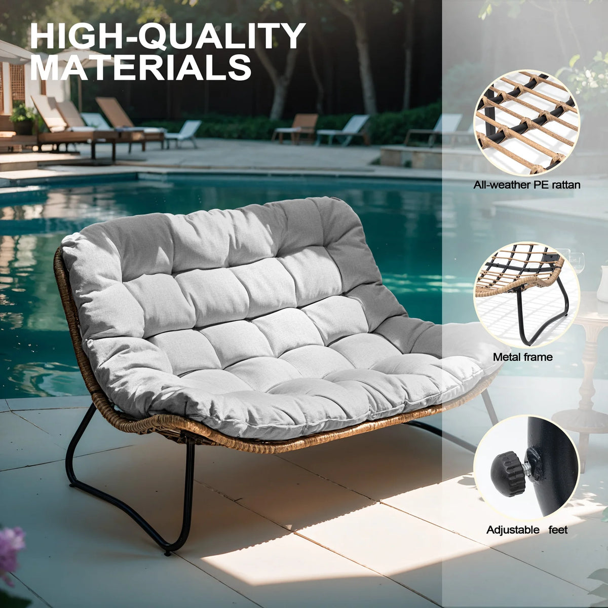 2026 NewCrestlive Products Patio Loveseat, All-Weather Rattan Large Furniture with Soft Cushions, Outdoor Loveseat for Balcony, Poolside, Backyard (Beige)