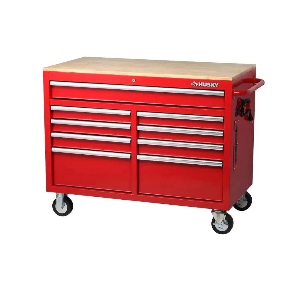 2026 NewMobile workbench with 9 drawers, hardwood top and power connection, 117 cm W x 62 cm D – high-gloss black