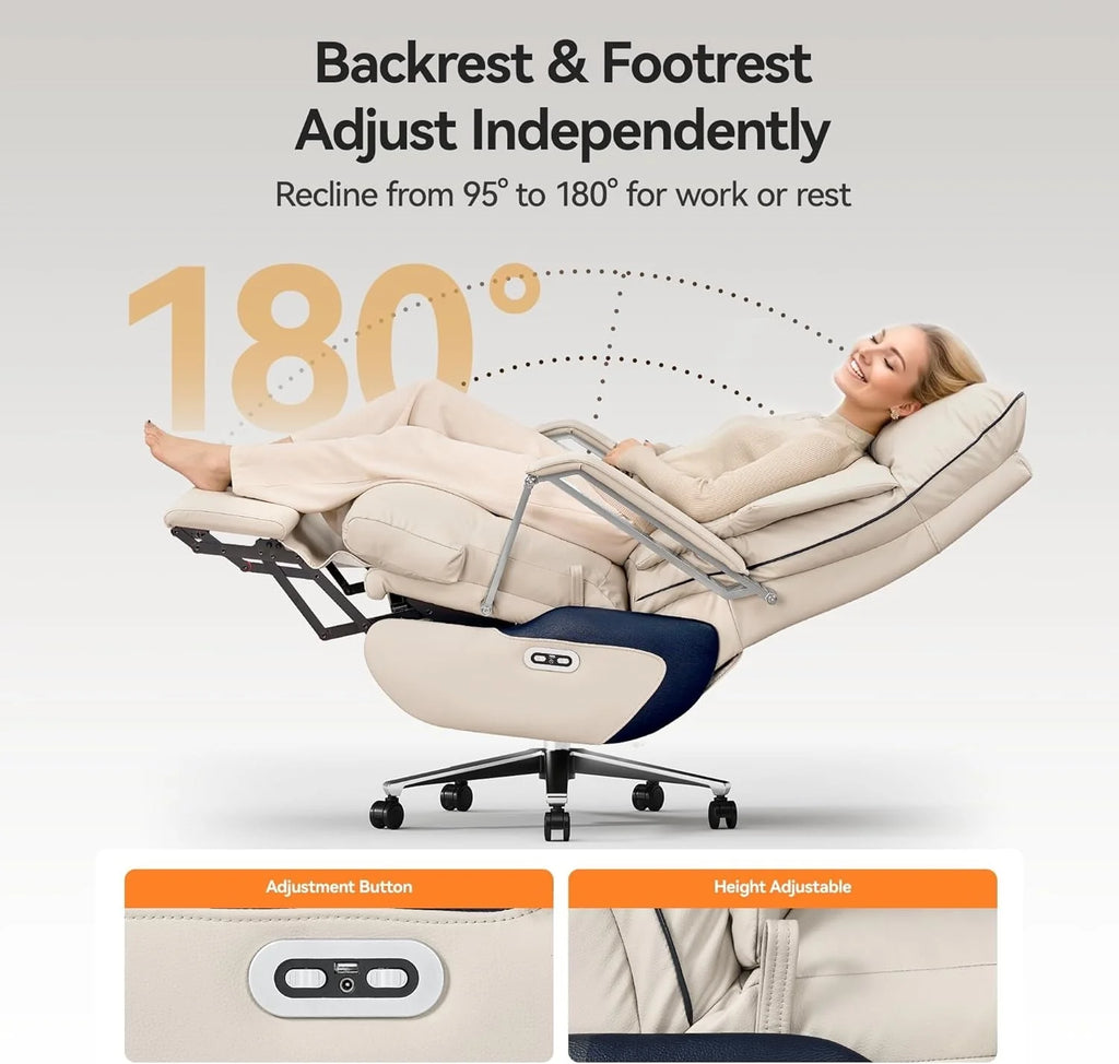 2026 NewM80 executive chair with two motors and footrest, for tall and heavy people, up to 190 kg, beige
