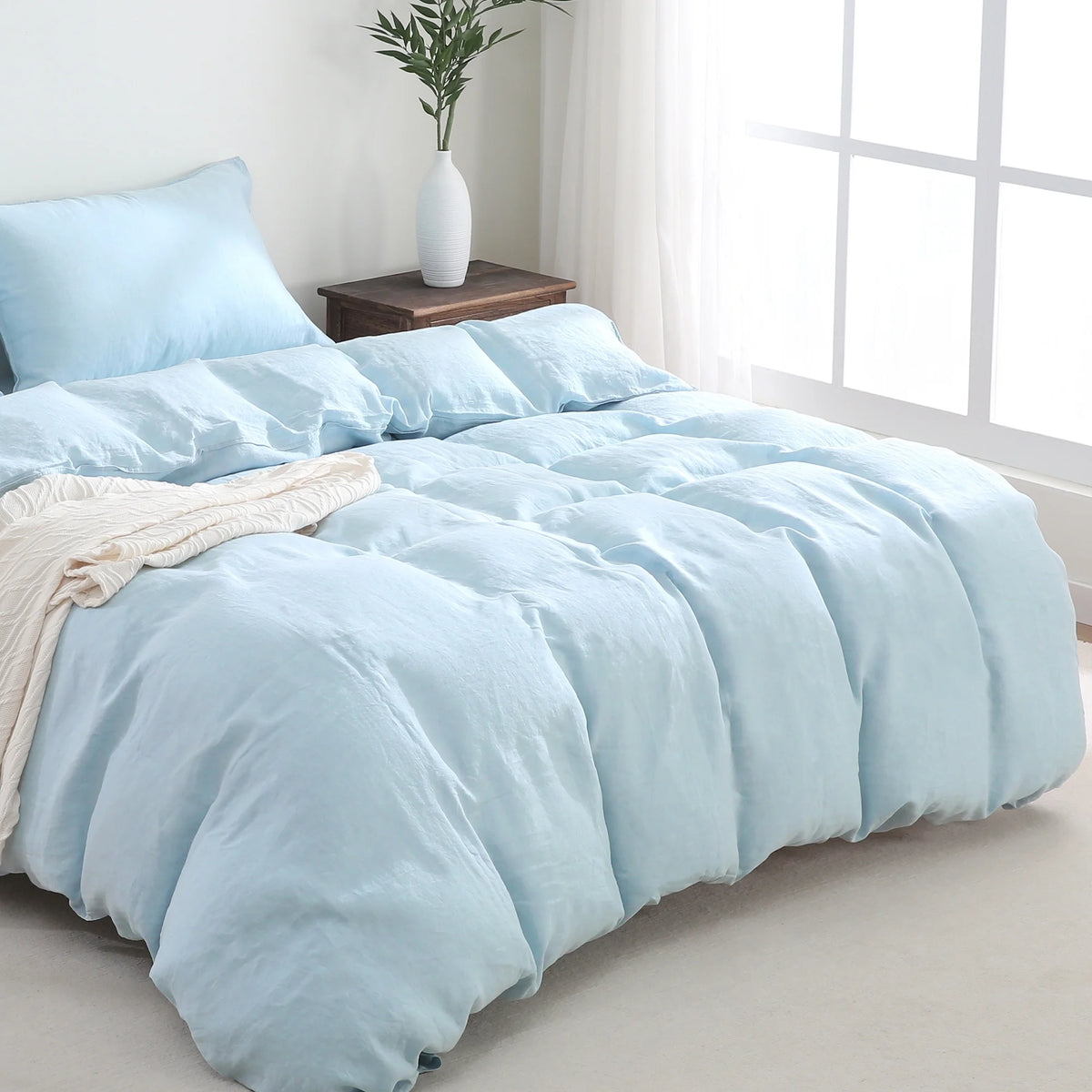 2026 New100% Pure Linen Duvet Cover with Button Closure and Corner Ties Soft & Breathable - Natural Full/Queen