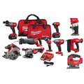 2026 NewMilwaukee M18 FUEL 18-Volt Lithium-Ion Battery Combo Set (10-piece) with brushless motor, 2025, including 2 x 5.0 Ah batteries, charger and 2 tool bags.
