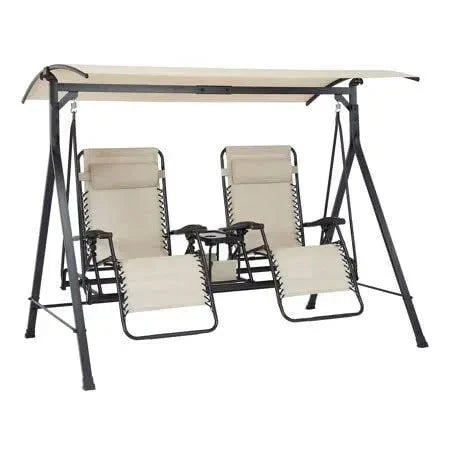 2026 NewMainstays Zero-Gravity Steel Porch Swing – Beige/Black, Size: 230 cm x 148 cm x 184 cm