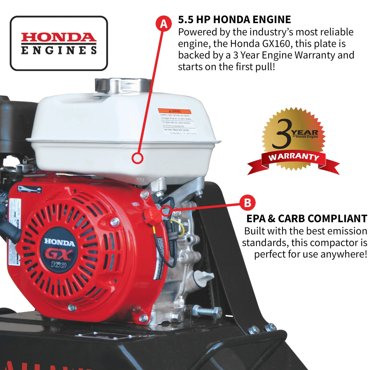 2026 NewTomahawk Power Plate Compactor 5.5 HP, 3000 lbs/ft, 63cc, Gas, 17 x 13 Plate Compactor, 5900 VPM